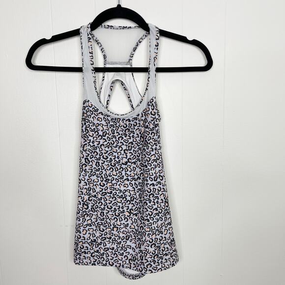 Varley Cheetah Print Keyhole Open Back Racerback Tank Top Mesh Piecing XSmall XS - Picture 1 of 10